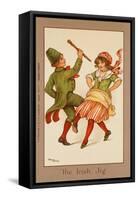 Two Children, in Traditional Irish Costume, Dance a Lively Jig-null-Framed Stretched Canvas