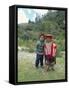 Two Children Near Machu Picchu, Peru, South America-Oliviero Olivieri-Framed Stretched Canvas