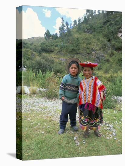 Two Children Near Machu Picchu, Peru, South America-Oliviero Olivieri-Stretched Canvas