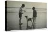 Two Children on Beach with Dog-null-Stretched Canvas