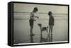 Two Children on Beach with Dog-null-Framed Stretched Canvas