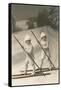 Two Children on Skis with Barge Poles-null-Framed Stretched Canvas