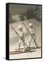 Two Children on Skis with Barge Poles-null-Framed Stretched Canvas