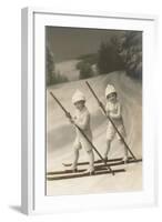 Two Children on Skis with Barge Poles-null-Framed Art Print