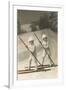 Two Children on Skis with Barge Poles-null-Framed Art Print