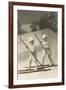 Two Children on Skis with Barge Poles-null-Framed Art Print