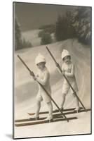 Two Children on Skis with Barge Poles-null-Mounted Art Print