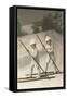 Two Children on Skis with Barge Poles-null-Framed Stretched Canvas