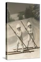 Two Children on Skis with Barge Poles-null-Stretched Canvas