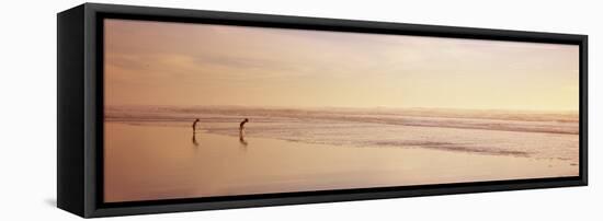 Two Children Playing on the Beach, San Francisco, California, USA-null-Framed Stretched Canvas