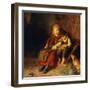 Two Children Playing with Rabbits-Felix Schlesinger-Framed Premium Giclee Print