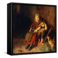 Two Children Playing with Rabbits-Felix Schlesinger-Framed Stretched Canvas