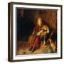 Two Children Playing with Rabbits-Felix Schlesinger-Framed Premium Giclee Print