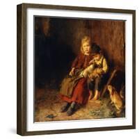 Two Children Playing with Rabbits-Felix Schlesinger-Framed Giclee Print