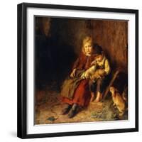 Two Children Playing with Rabbits-Felix Schlesinger-Framed Giclee Print