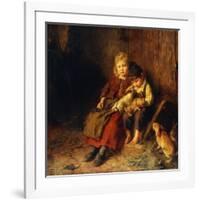 Two Children Playing with Rabbits-Felix Schlesinger-Framed Giclee Print