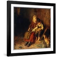 Two Children Playing with Rabbits-Felix Schlesinger-Framed Giclee Print