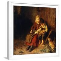 Two Children Playing with Rabbits-Felix Schlesinger-Framed Giclee Print