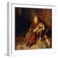 Two Children Playing with Rabbits-Felix Schlesinger-Framed Giclee Print