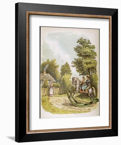 Two Children Ride Through the Countryside on Their Rocking Horse-Helen S. Tatham-Framed Art Print