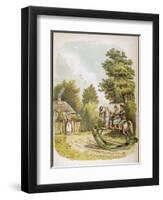 Two Children Ride Through the Countryside on Their Rocking Horse-Helen S. Tatham-Framed Art Print