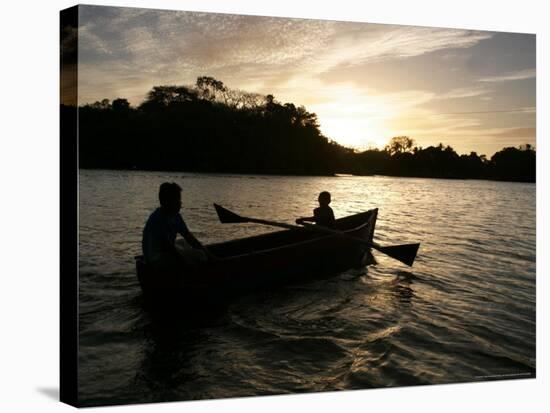 Two Children Sail in the Cocibolca Lake, Managua, Nicaragua-Esteban Felix-Stretched Canvas