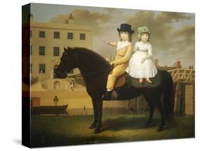 Two Children Seated on a Black Pony-Nathan Theodore Fielding-Stretched Canvas