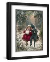 Two Children Sitting on a Swing in a Snowy Landscape-null-Framed Photographic Print