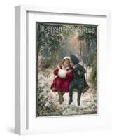 Two Children Sitting on a Swing in a Snowy Landscape-null-Framed Photographic Print