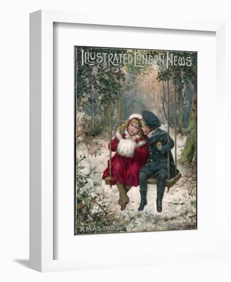 Two Children Sitting on a Swing in a Snowy Landscape-null-Framed Photographic Print