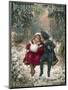 Two Children Sitting on a Swing in a Snowy Landscape-null-Mounted Photographic Print