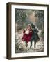 Two Children Sitting on a Swing in a Snowy Landscape-null-Framed Photographic Print