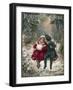 Two Children Sitting on a Swing in a Snowy Landscape-null-Framed Photographic Print