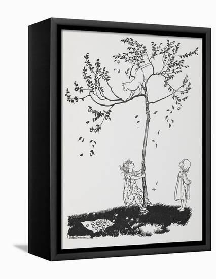 Two Children Try To Get a Cat Down From a Tree-Arthur Rackham-Framed Stretched Canvas