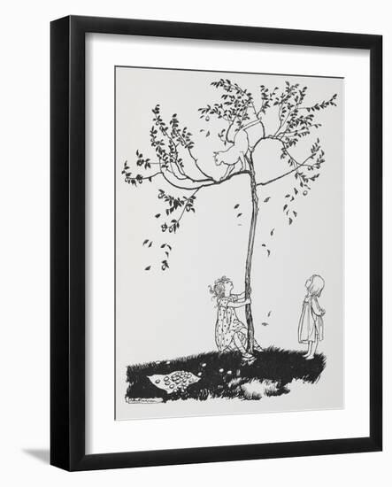 Two Children Try To Get a Cat Down From a Tree-Arthur Rackham-Framed Giclee Print