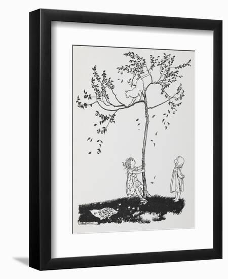 Two Children Try To Get a Cat Down From a Tree-Arthur Rackham-Framed Giclee Print