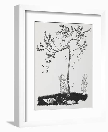 Two Children Try To Get a Cat Down From a Tree-Arthur Rackham-Framed Giclee Print