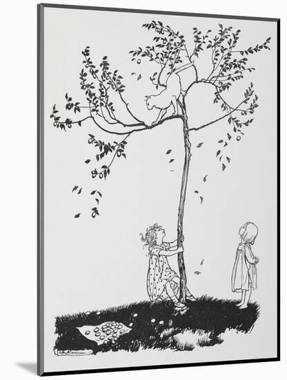 Two Children Try To Get a Cat Down From a Tree-Arthur Rackham-Mounted Giclee Print