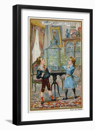 Two Children Wondering Where their Pet Caged Bird Has Escaped To-null-Framed Giclee Print