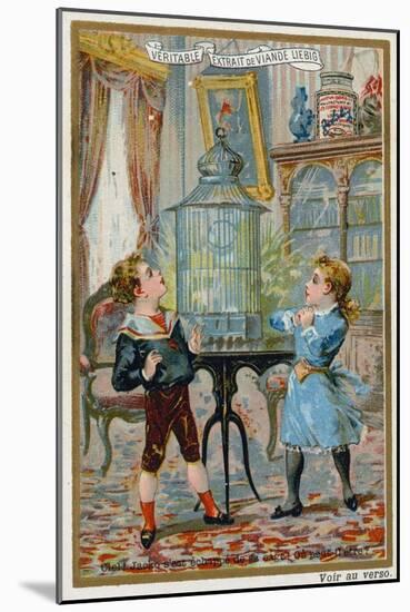 Two Children Wondering Where their Pet Caged Bird Has Escaped To-null-Mounted Giclee Print