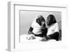 Two Chimpanzees celebrating Easter-Staff-Framed Photographic Print