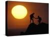 Two Climbers Reach the Summit at Sunrise, Colorado, USA-null-Stretched Canvas