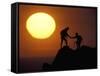 Two Climbers Reach the Summit at Sunrise, Colorado, USA-null-Framed Stretched Canvas