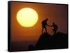 Two Climbers Reach the Summit at Sunrise, Colorado, USA-null-Framed Stretched Canvas