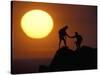 Two Climbers Reach the Summit at Sunrise, Colorado, USA-null-Stretched Canvas