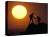Two Climbers Reach the Summit at Sunrise, Colorado, USA-null-Stretched Canvas