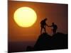 Two Climbers Reach the Summit at Sunrise, Colorado, USA-null-Mounted Photographic Print