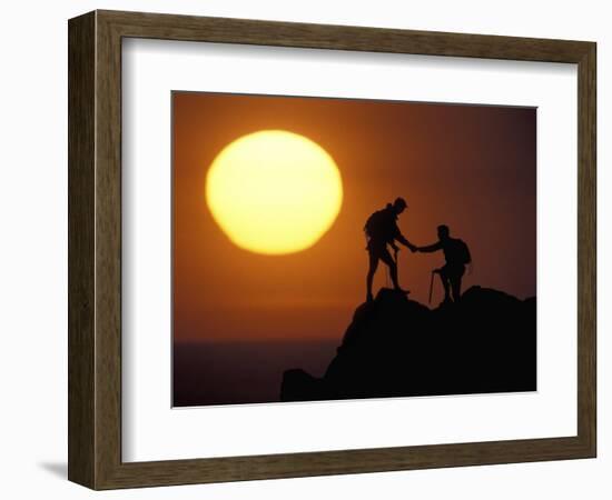 Two Climbers Reach the Summit at Sunrise, Colorado, USA-null-Framed Photographic Print