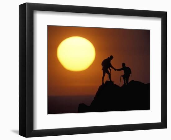 Two Climbers Reach the Summit at Sunrise, Colorado, USA-null-Framed Photographic Print