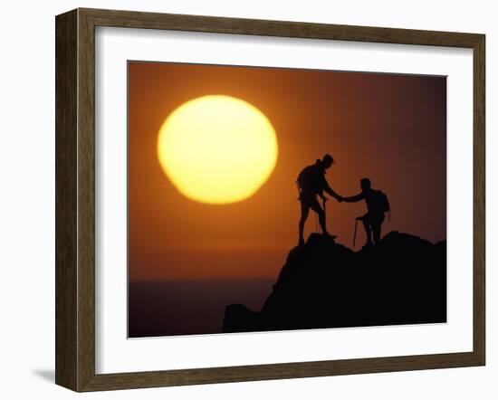 Two Climbers Reach the Summit at Sunrise, Colorado, USA-null-Framed Photographic Print